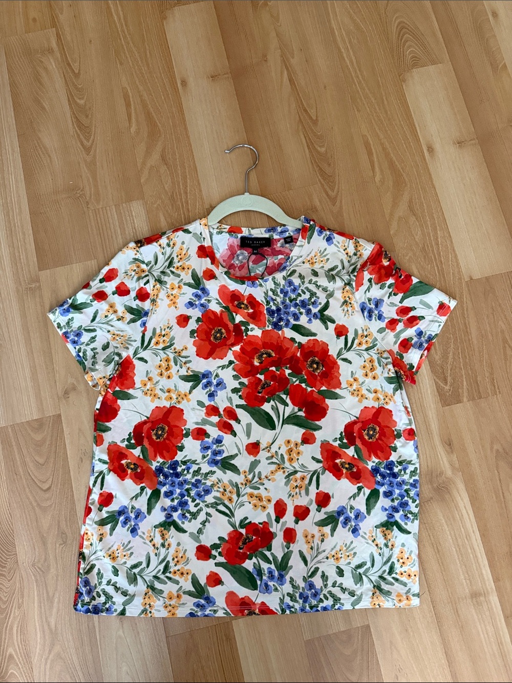 Ted Baker Tee with Red Poppy and Blue Floral Print